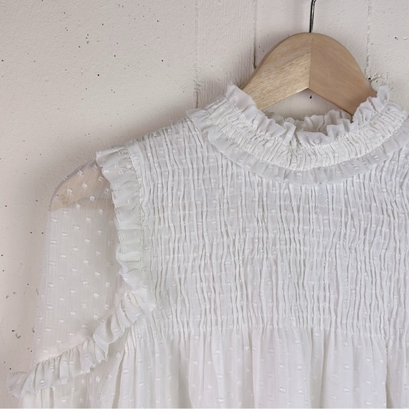 Zara High Neck Swiss Dot Smocked Blouse Size X - Picture 3 of 7